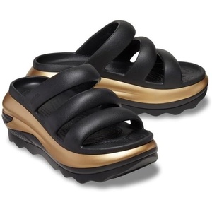 Crocs unisex-adult Mega Crush Triple Strap Sandal | Casual Sandals(Black/Gold Metallic)