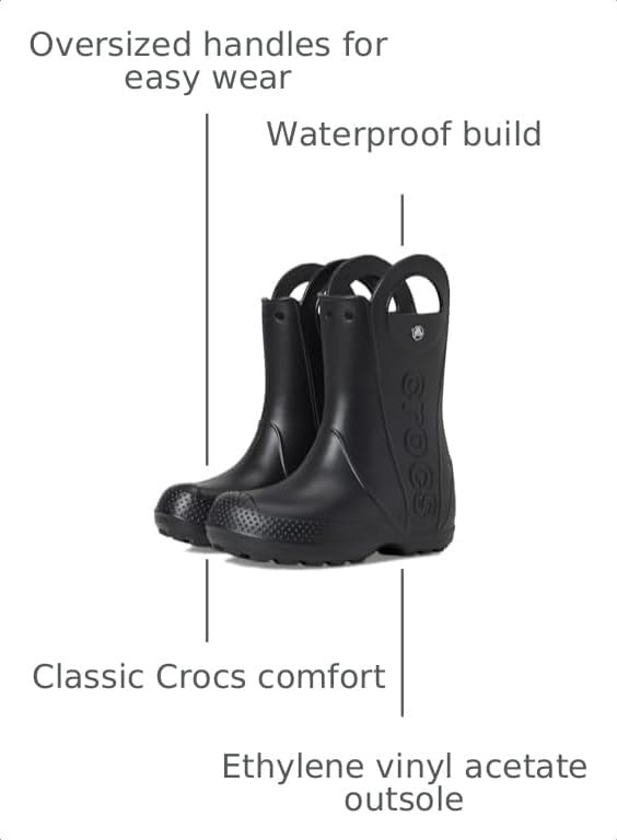 image:imageCrocs Kids Handle It Rain Boots Waterproof Slip On Shoes Kids Rain BootsBlack