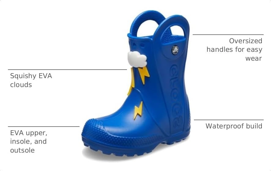 image:imageCrocs Kids Handle It Rain Boots Waterproof Slip On Shoes Kids Rain BootsBlueLightning Bolt