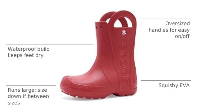 image:imageCrocs Kids Handle It Rain Boots Waterproof Slip On Shoes Kids Rain BootsCourt Red