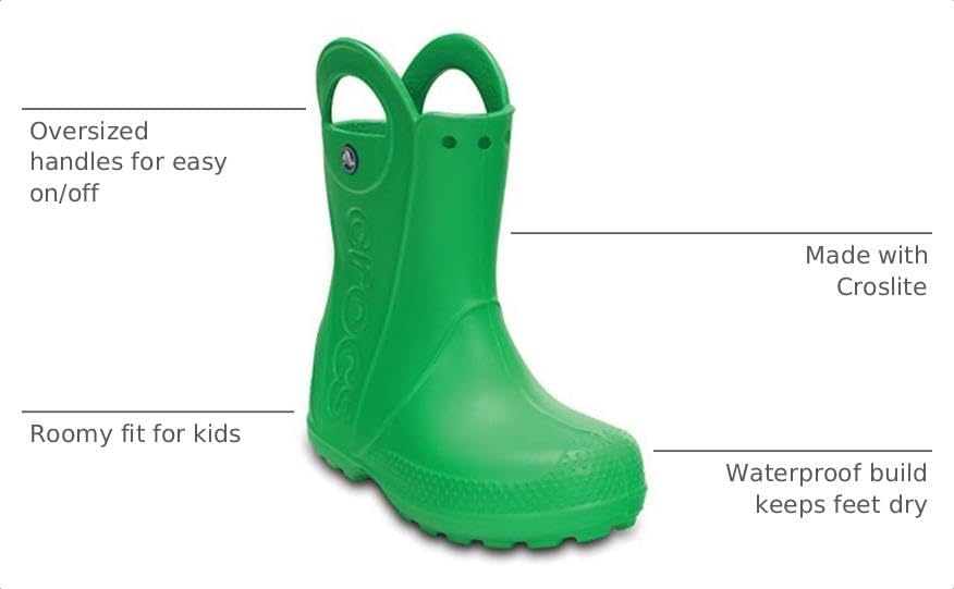image:imageCrocs Kids Handle It Rain Boots Waterproof Slip On Shoes Kids Rain BootsGrass Green