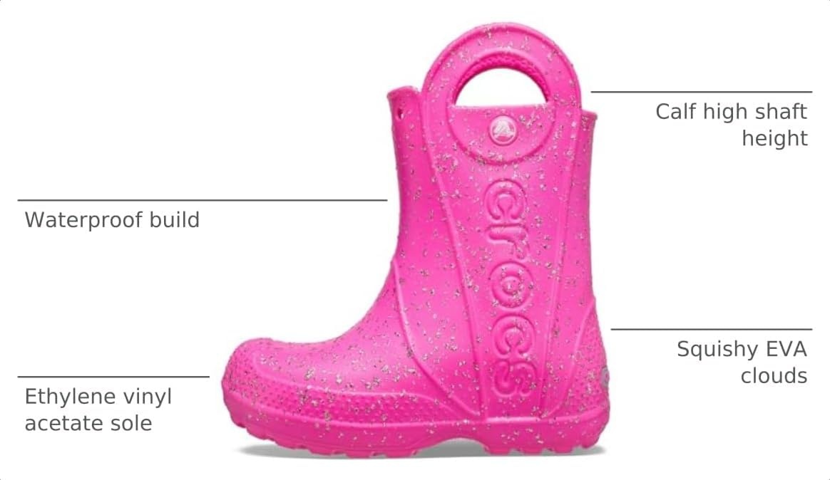 image:imageCrocs Kids Handle It Rain Boots Waterproof Slip On Shoes Kids Rain BootsPink Crush Glitter
