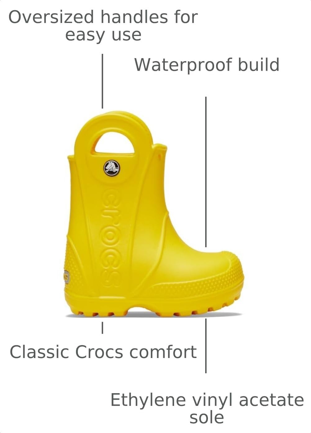 image:imageCrocs Kids Handle It Rain Boots Waterproof Slip On Shoes Kids Rain BootsYellowYellow
