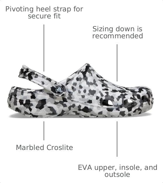 image:imageCrocs Unisex Adult Classic Marbled Tiedye Clogs Casual ShoesBlackWhite Confetti