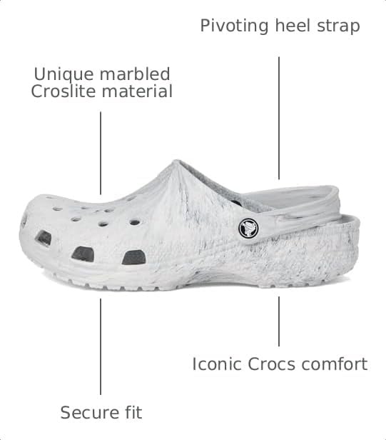 image:imageCrocs Unisex Adult Classic Marbled Tiedye Clogs Casual ShoesGrey Swirl