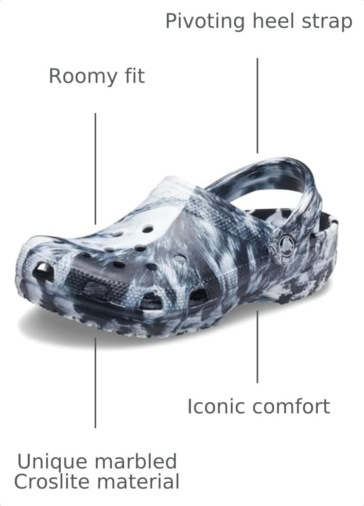 image:imageCrocs Unisex Adult Classic Marbled Tiedye Clogs Casual ShoesWhiteBlack