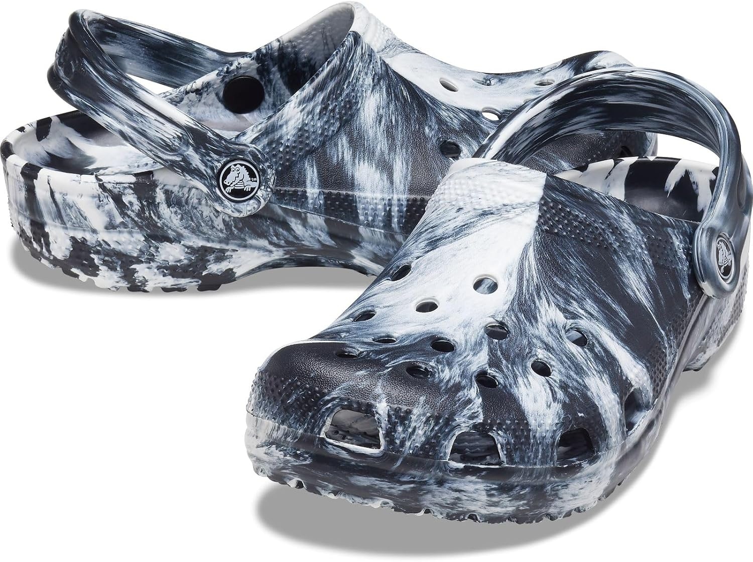 image:imageCrocs Unisex Adult Classic Marbled Tiedye Clogs Casual ShoesWhiteBlack