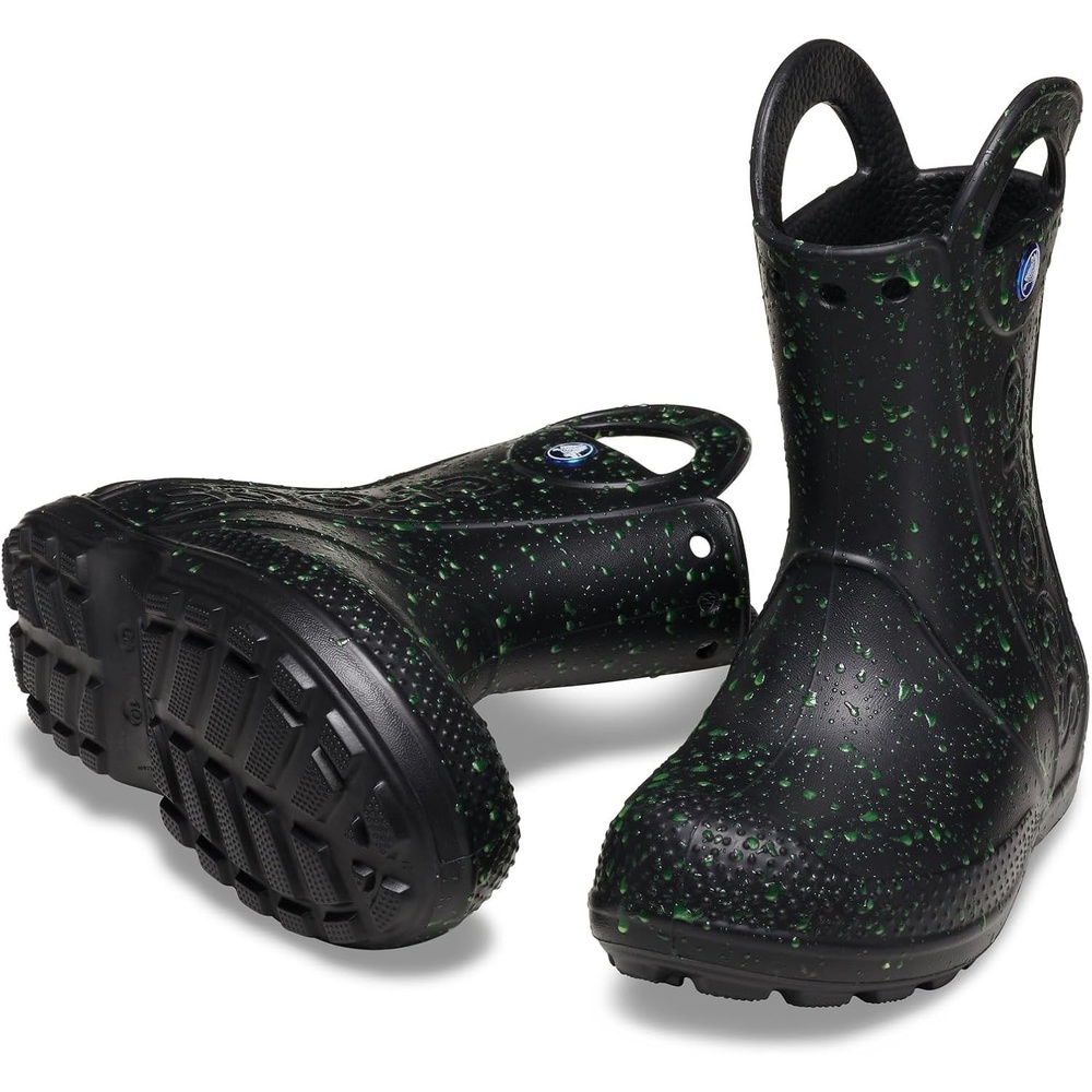 image:imageCrocs Kids Handle It Rain Boots Waterproof Slip On Shoes Kids Rain BootsBlack Glow in the Dark