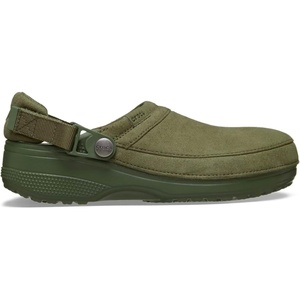 Crocs Unisex-Adult Classic Crafted Canvas & Suede Clogs(Army Green Suede)