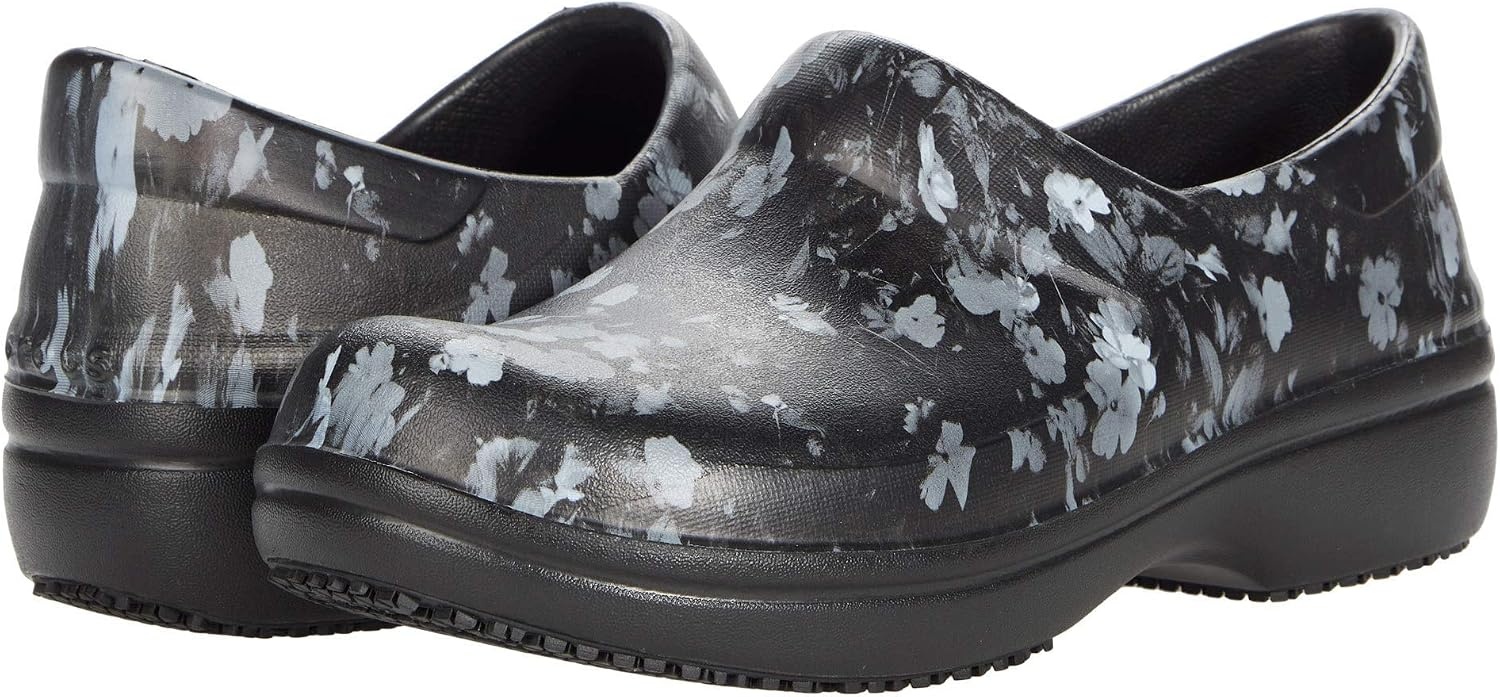 image:imageCrocs Womens Neria Pro II Work Clogs Enclosed Toe Slip Resistant ShoesWhiteBlack Floral