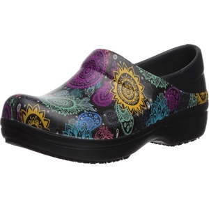 Crocs Women’s Neria Pro II Work Clogs, Enclosed Toe, Slip Resistant Shoes(Black/Multi Floral)