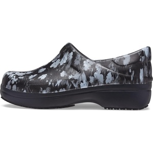 Crocs Women’s Neria Pro II Work Clogs, Enclosed Toe, Slip Resistant Shoes(White/Black Floral)
