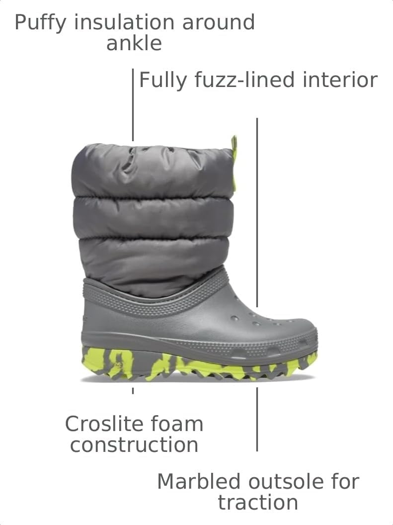 image:imageCrocs Kids Classic Lined Neo Puff Boot Snow BootsSlate Grey