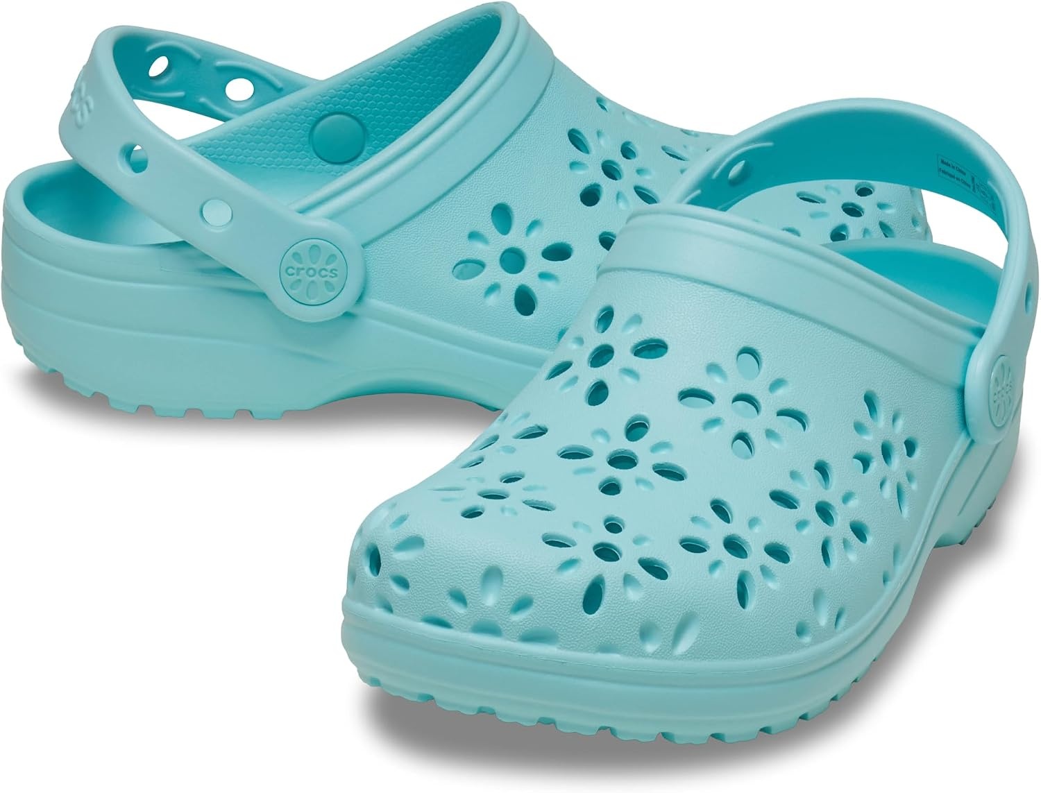 image:imageCrocs UnisexChild Classic Clogs with Floral Cut Out Design Kids and Toddler ShoesAquamarine