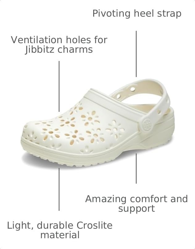 image:imageCrocs UnisexChild Classic Clogs with Floral Cut Out Design Kids and Toddler ShoesChalk