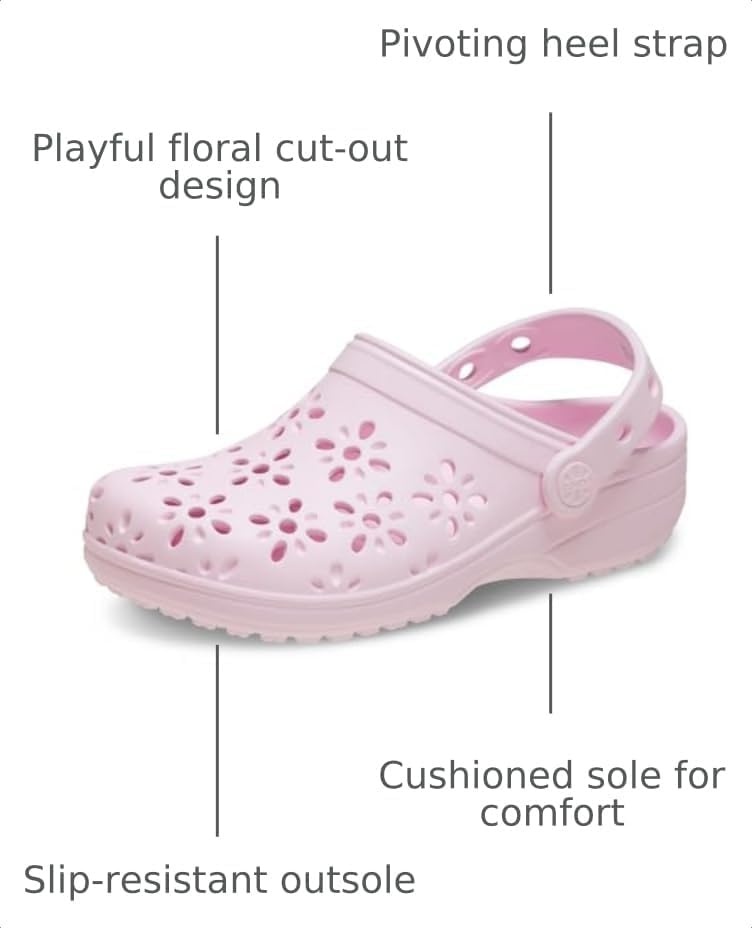 image:imageCrocs UnisexChild Classic Clogs with Floral Cut Out Design Kids and Toddler ShoesPink Milk