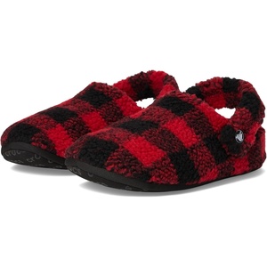 Crocs Kids’ Classic Cozzzy Slippers(Buffalo Plaid/Black/Varsity Red)