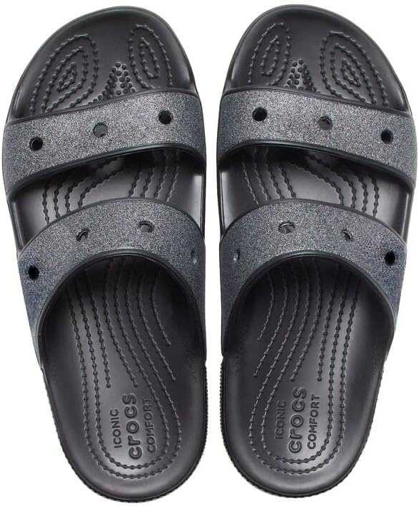 image:imageCrocs UnisexAdult Classic SandalSeasonal Graphics SlideBlackGlitter Rainbow