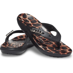 Crocs Unisex’s Classic Flip Flops(Black/Leopard)