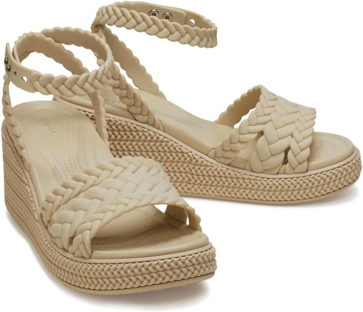 image:imageCrocs Womens Brooklyn Ankle Strap WedgesLatteMushroom