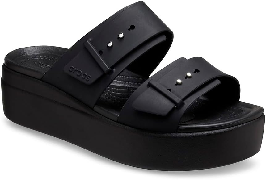 image:imageCrocs Womens Brooklyn Buckle Low WedgesBlack
