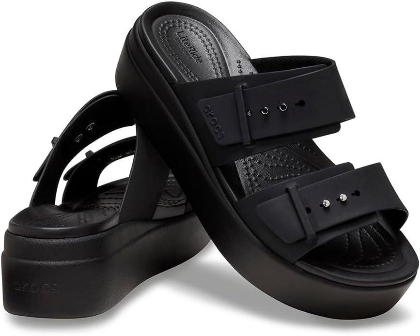 image:imageCrocs Womens Brooklyn Buckle Low WedgesBlack