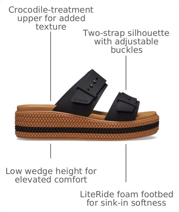image:imageCrocs Womens Brooklyn Buckle Low WedgesBlackBrown