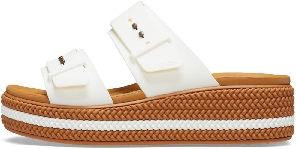 image:imageCrocs Womens Brooklyn Buckle Low WedgesChalk