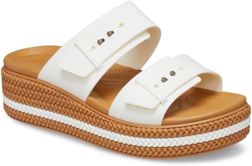 image:imageCrocs Womens Brooklyn Buckle Low WedgesChalk