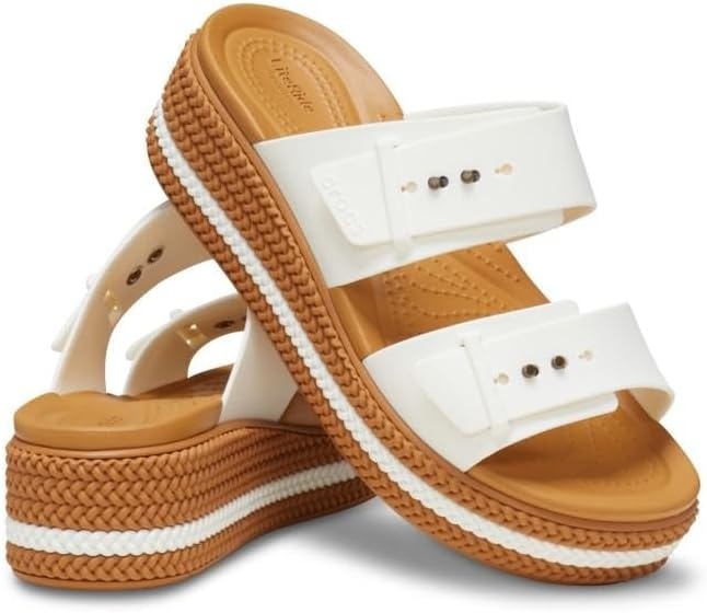 image:imageCrocs Womens Brooklyn Buckle Low WedgesChalk