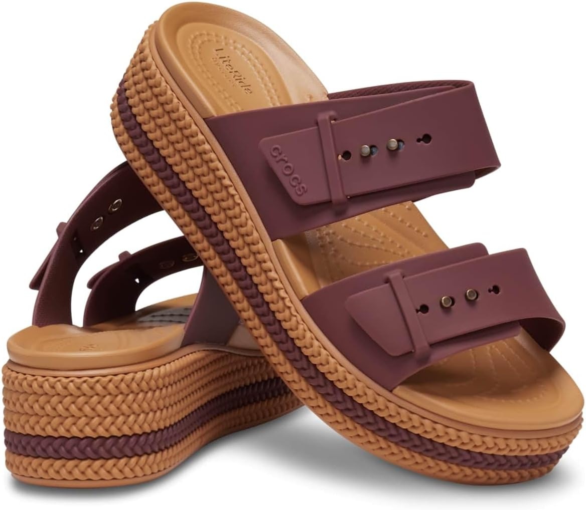 image:imageCrocs Womens Brooklyn Buckle Low WedgesDark Clay