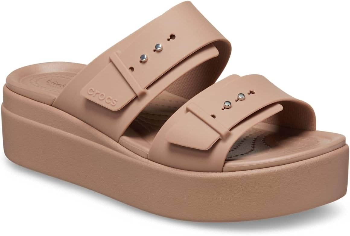 image:imageCrocs Womens Brooklyn Buckle Low WedgesLatte