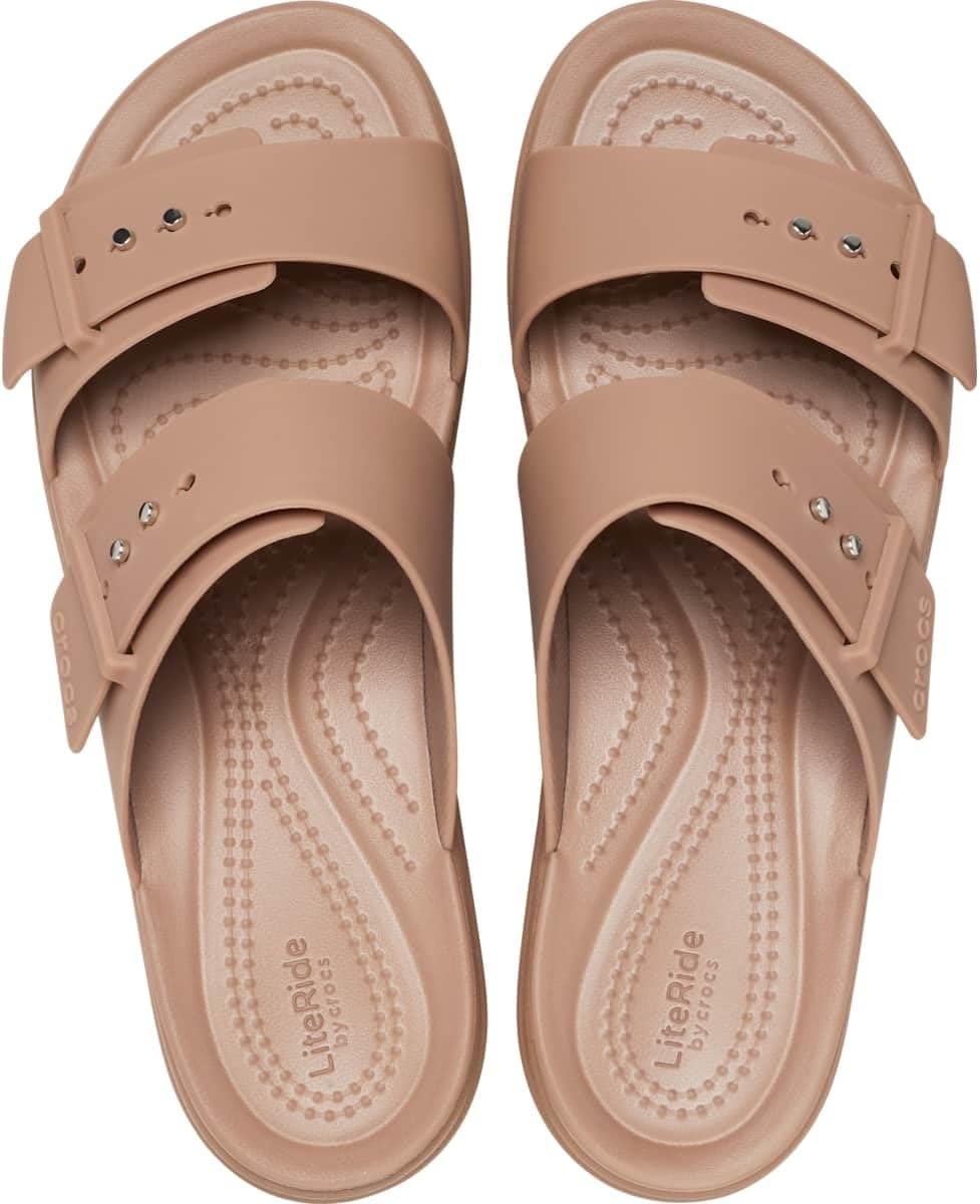 image:imageCrocs Womens Brooklyn Buckle Low WedgesLatte