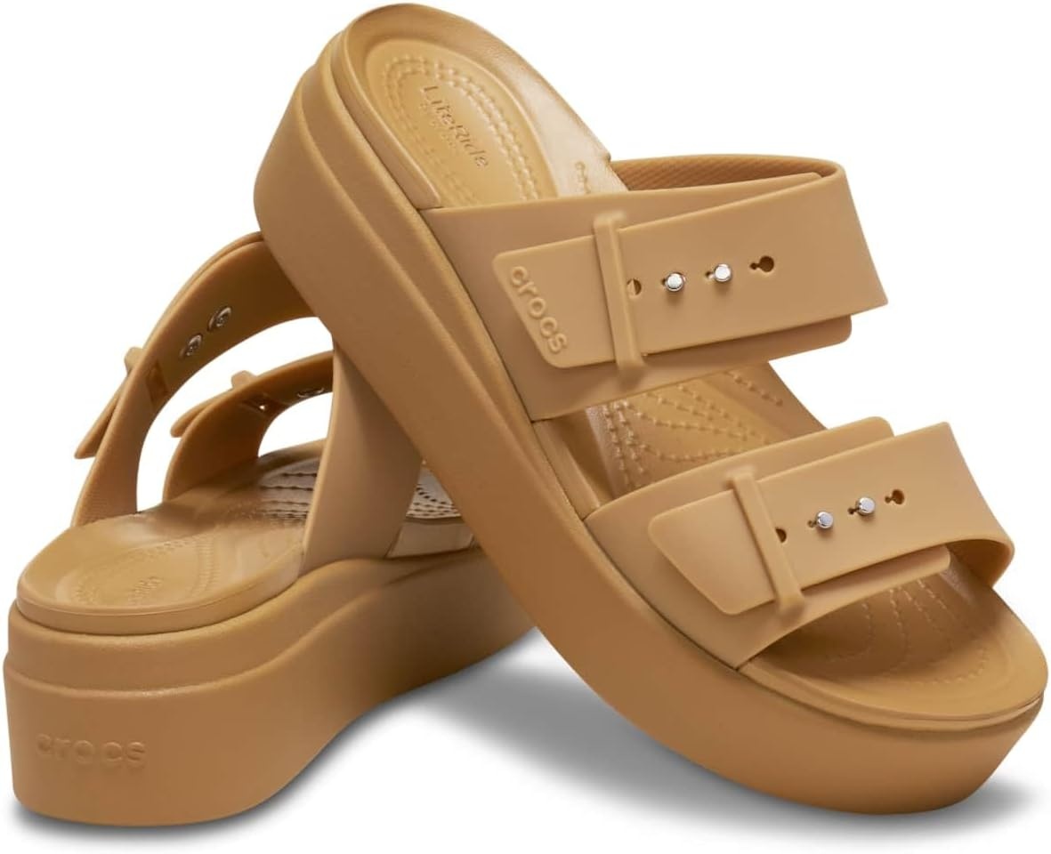 image:imageCrocs Womens Brooklyn Buckle Low WedgesUmber