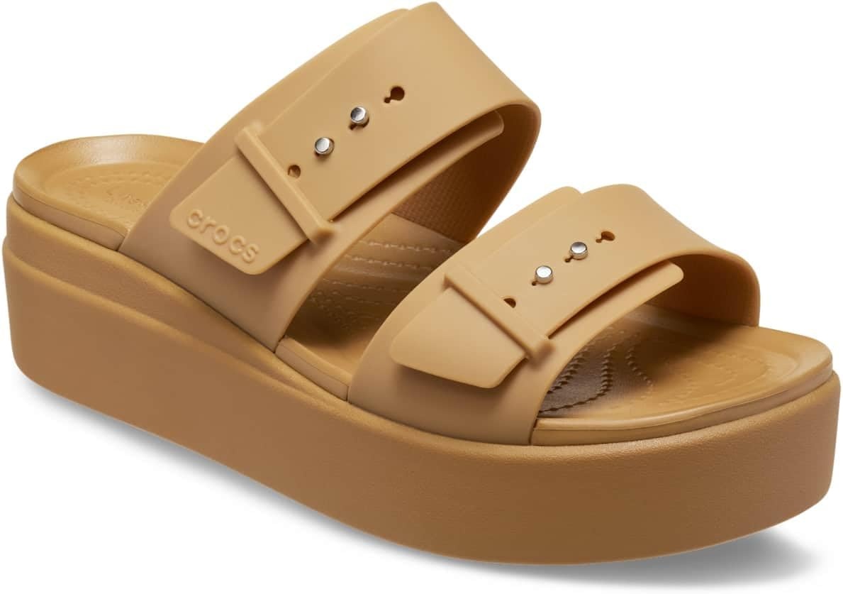 image:imageCrocs Womens Brooklyn Buckle Low WedgesUmber