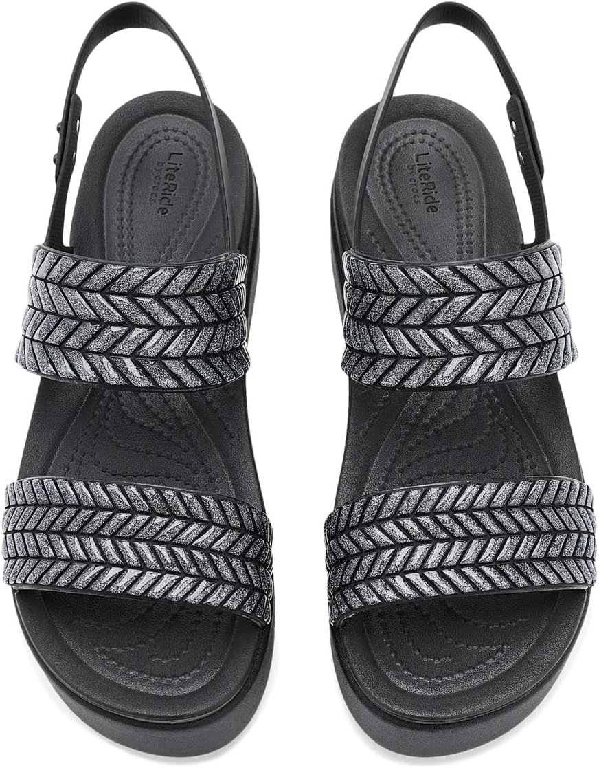image:imageCrocs Womens Brooklyn Low Wedge SandalsBlack Sparkle