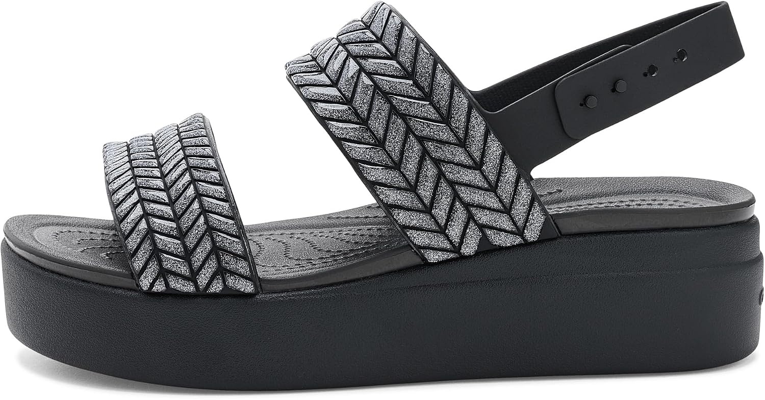 image:imageCrocs Womens Brooklyn Low Wedge SandalsBlack Sparkle