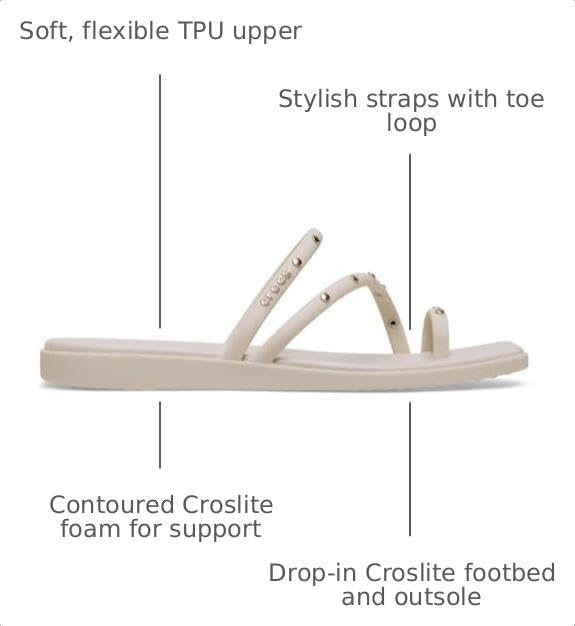 image:imageCrocs Womens Miami Toe Loop Sandals Square Toe Flat Flexible Straps Croslite Foam FootbedAlmond Tint