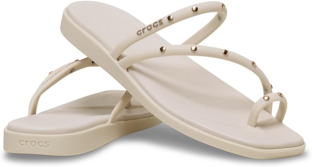image:imageCrocs Womens Miami Toe Loop Sandals Square Toe Flat Flexible Straps Croslite Foam FootbedAlmond Tint