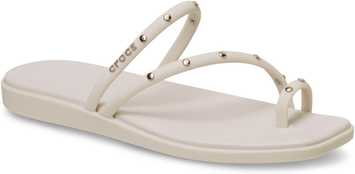 image:imageCrocs Womens Miami Toe Loop Sandals Square Toe Flat Flexible Straps Croslite Foam FootbedAlmond Tint