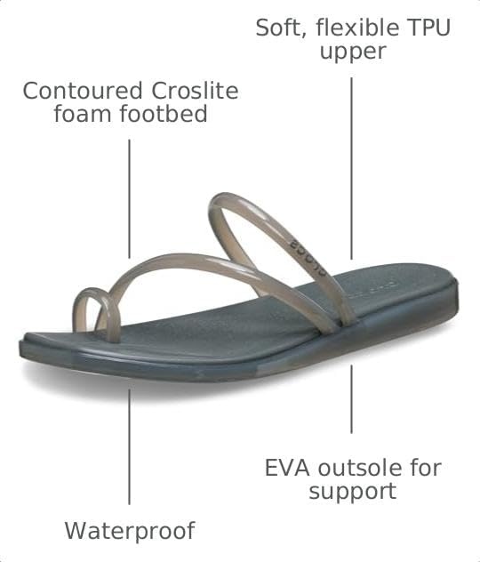 image:imageCrocs Womens Miami Toe Loop Sandals Square Toe Flat Flexible Straps Croslite Foam FootbedCarbon Jelly