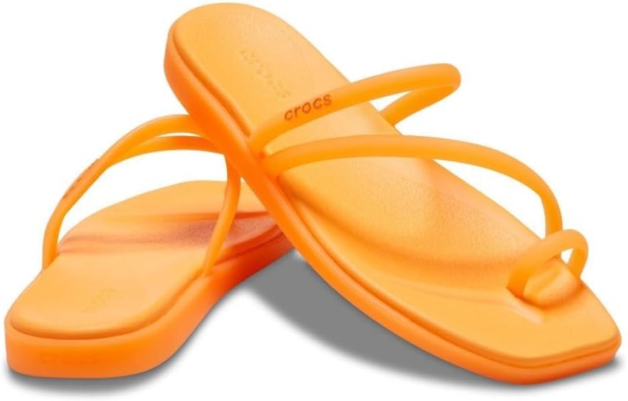 image:imageCrocs Womens Miami Toe Loop Sandals Square Toe Flat Flexible Straps Croslite Foam FootbedOrangesicle