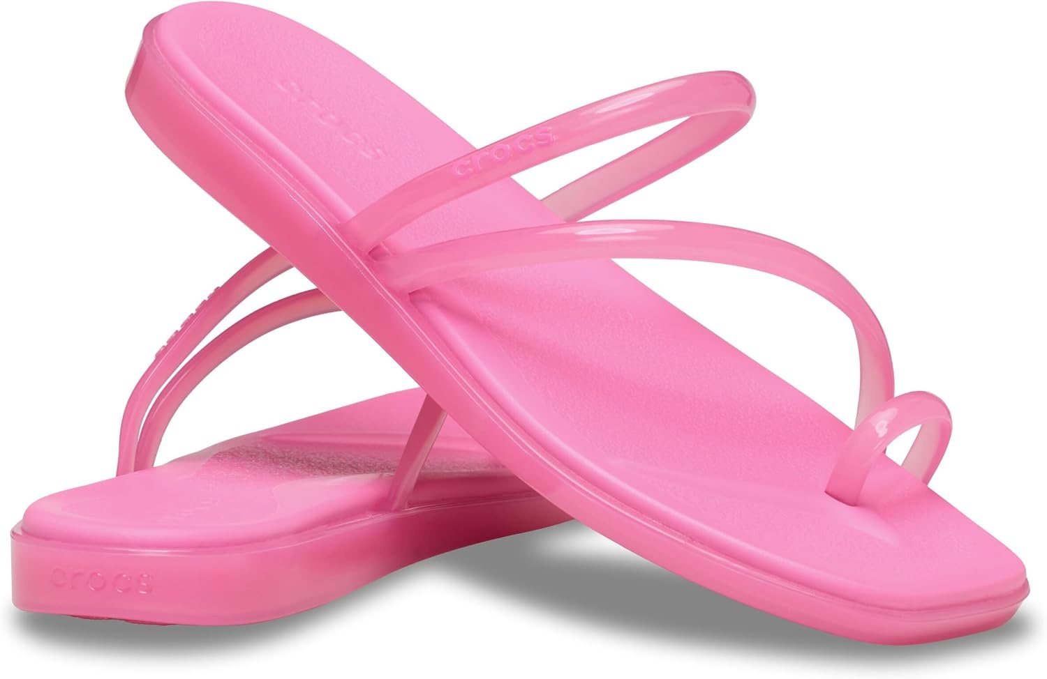 image:imageCrocs Womens Miami Toe Loop Sandals Square Toe Flat Flexible Straps Croslite Foam FootbedPink Lemonade Jelly
