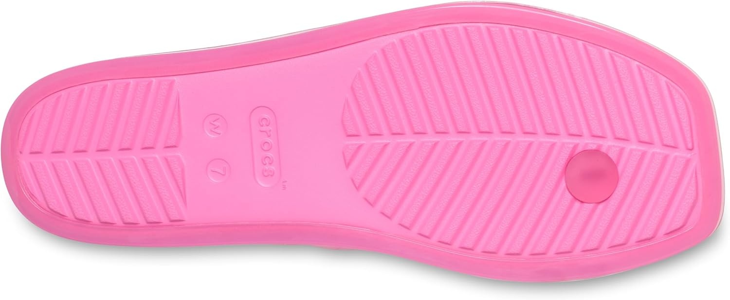 image:imageCrocs Womens Miami Toe Loop Sandals Square Toe Flat Flexible Straps Croslite Foam FootbedPink Lemonade Jelly
