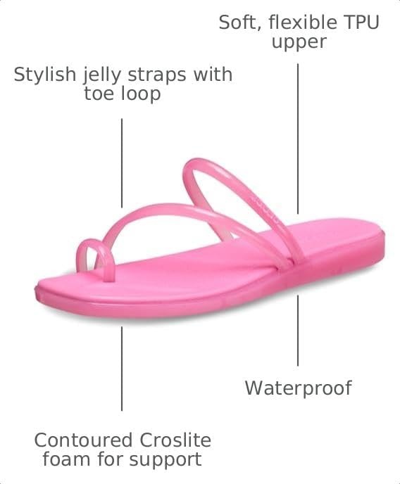 image:imageCrocs Womens Miami Toe Loop Sandals Square Toe Flat Flexible Straps Croslite Foam FootbedPink Lemonade Jelly