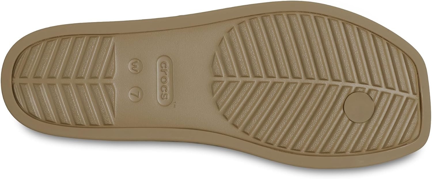 image:imageCrocs Womens Miami Toe Loop Sandals Square Toe Flat Flexible Straps Croslite Foam FootbedSepia Metallic