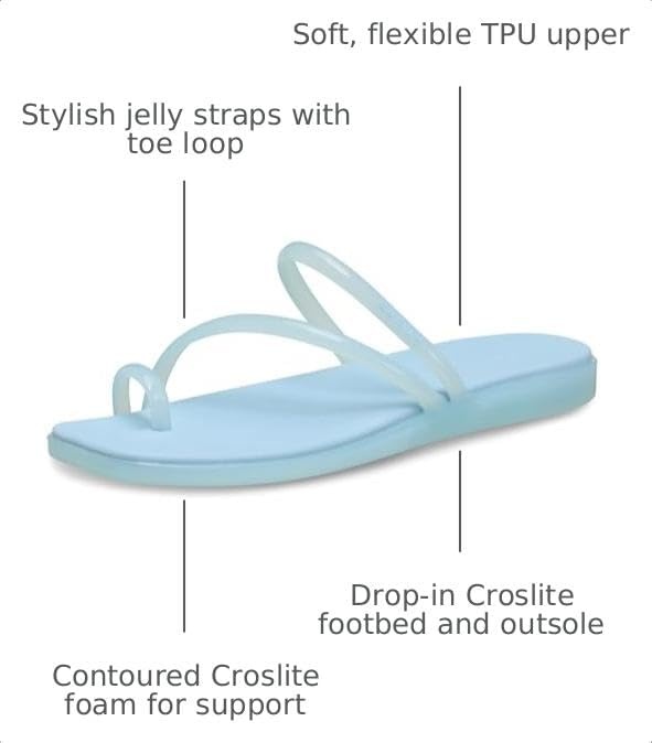 image:imageCrocs Womens Miami Toe Loop Sandals Square Toe Flat Flexible Straps Croslite Foam FootbedSky Blue Jelly