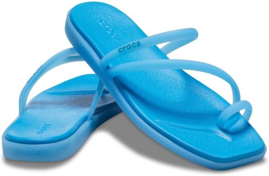 image:imageCrocs Womens Miami Toe Loop Sandals Square Toe Flat Flexible Straps Croslite Foam FootbedTinted Glass