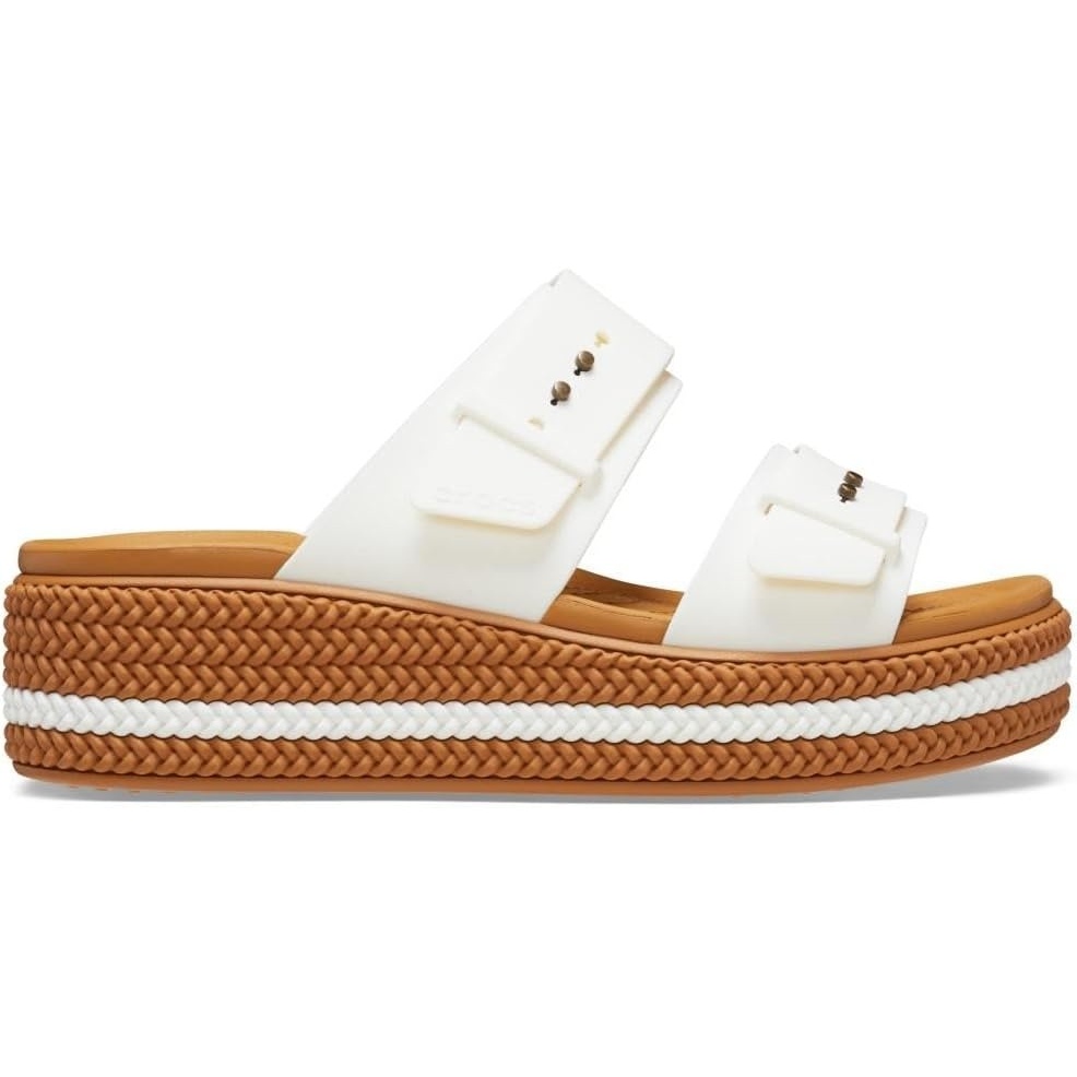 image:imageCrocs Womens Brooklyn Buckle Low WedgesChalk