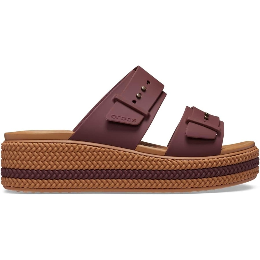 image:imageCrocs Womens Brooklyn Buckle Low WedgesDark Clay